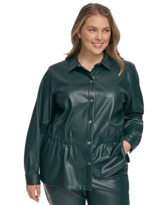 Calvin Klein - Plus Size Faux-Leather Elasticized-Waist Top