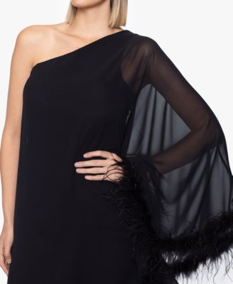 Betsy Adam Women's One-Shoulder Feather-Trim Shift Dress Macy's