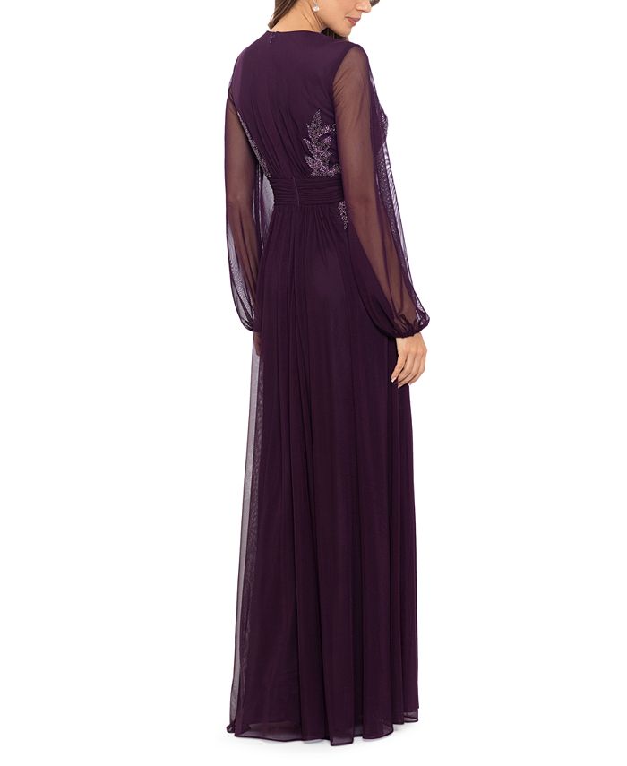 Betsy & Adam Women's V-Neck Embroidered Chiffon Gown - Macy's