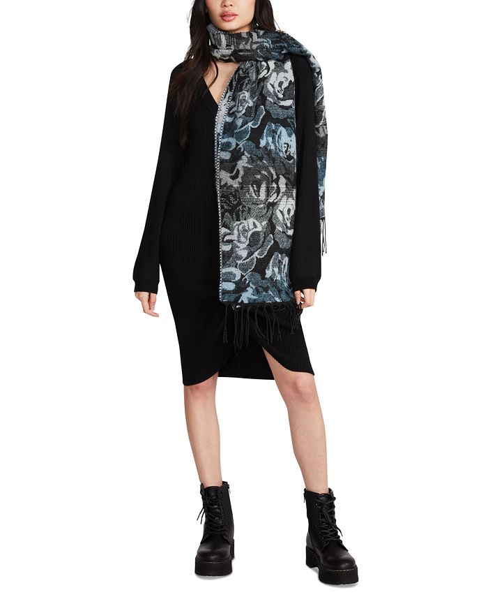 Steve Madden Women's Vibrant Rose Jacquard Blanket Scarf With Fringe