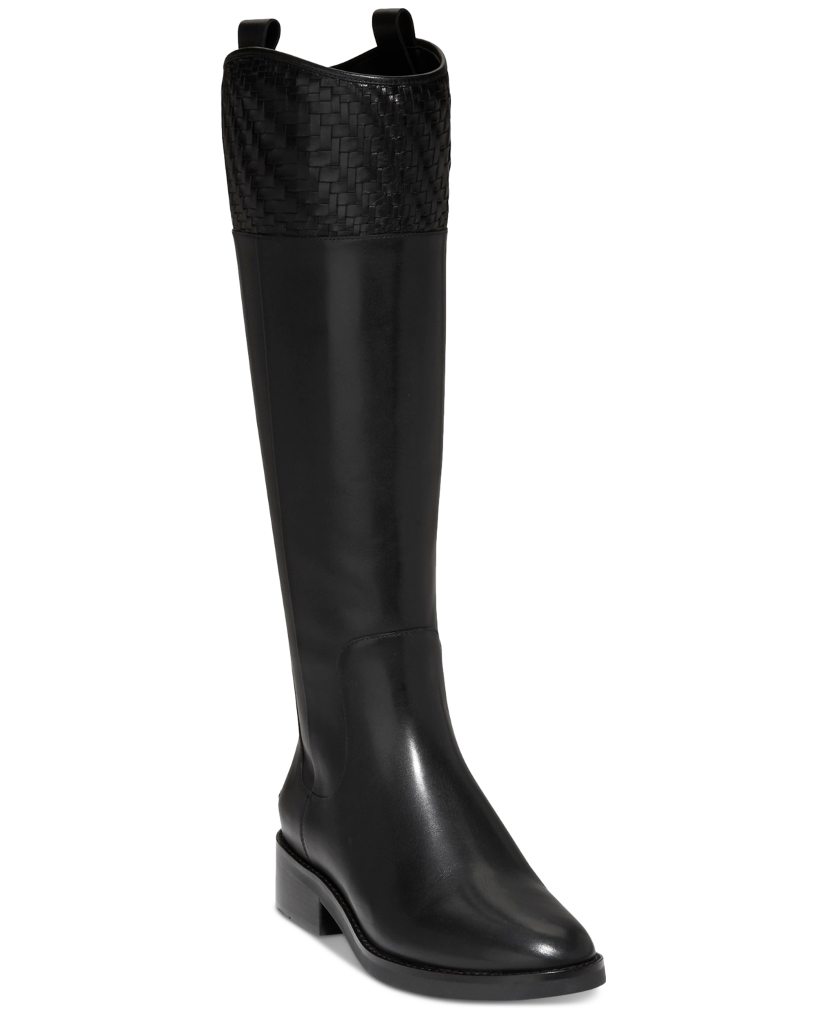 Cole Haan Women's Hampshire Woven-trim Riding Boots In Black Leather