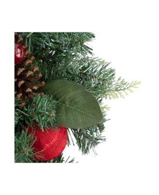 Pine Artificial Christmas Wreath with Bows and Plaid Ornaments 24" Unlit