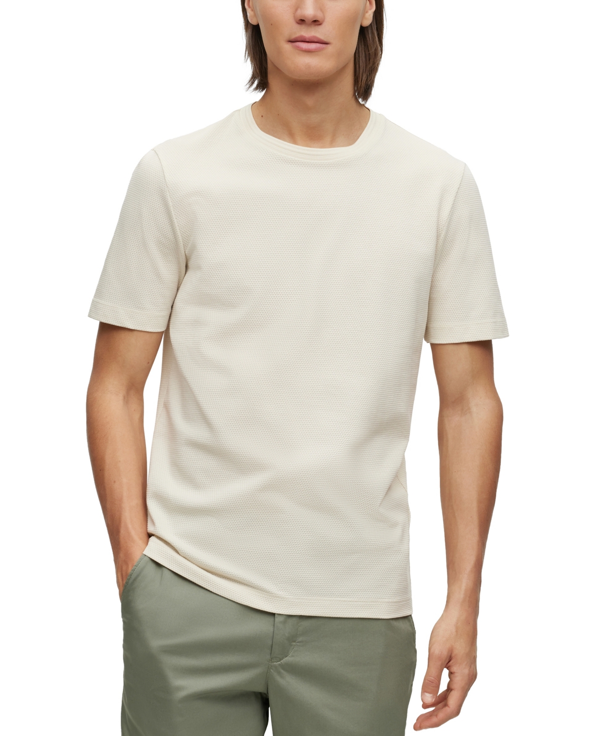 Hugo Boss Boss By  Men's Bubble-jacquard Structure T-shirt In Open White