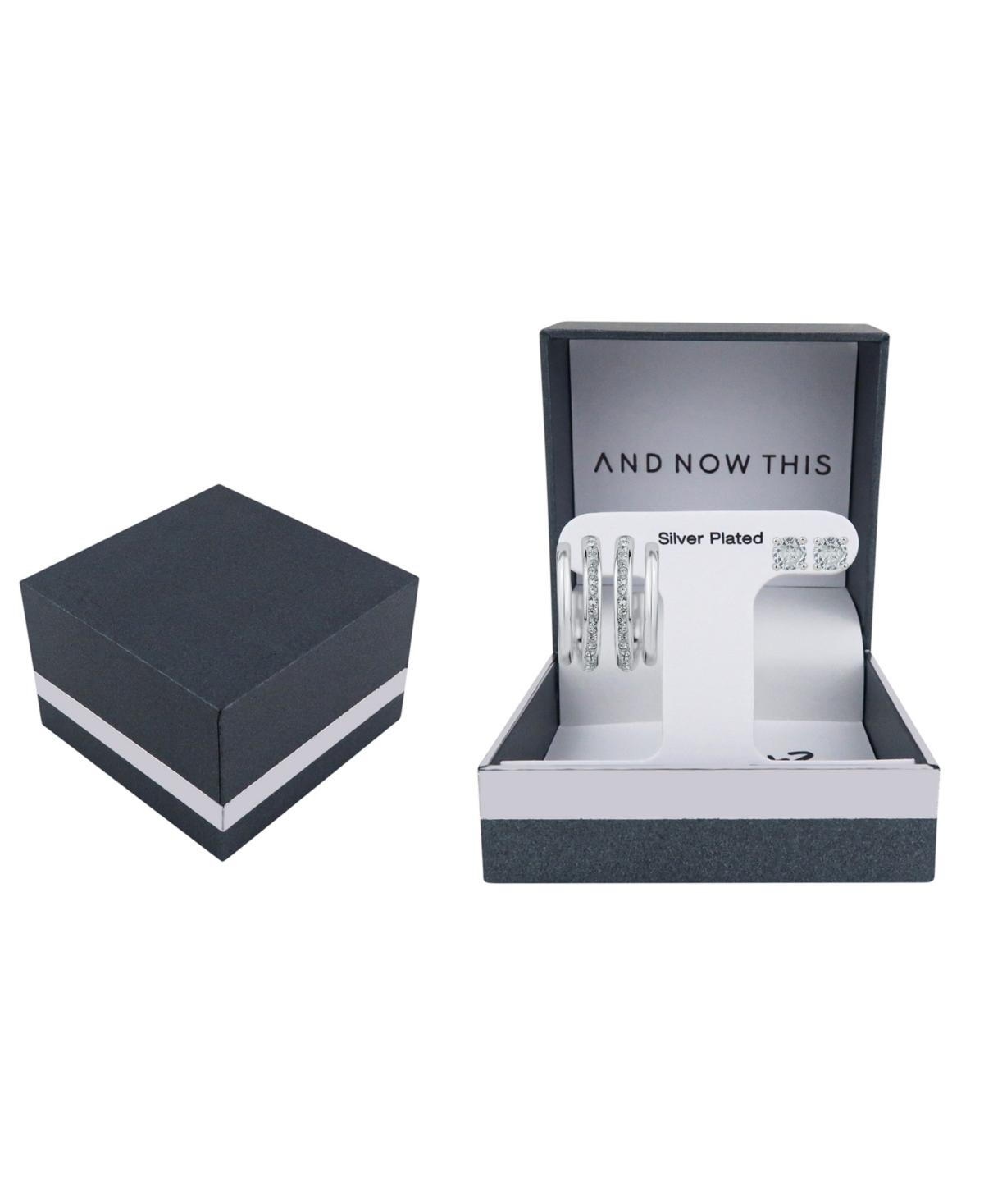 And Now This Crystal Hoop And Cubic Zirconia Stud Earring Set In Silver Plated