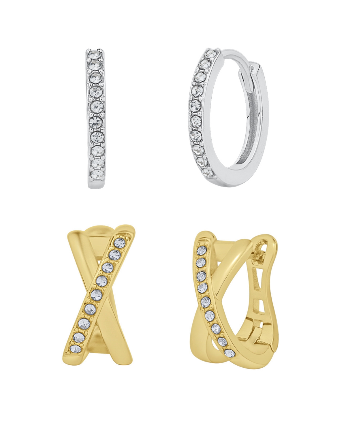 Clear Crystal Stone Hoop Earring Set - Gold Plated and Silver Plated