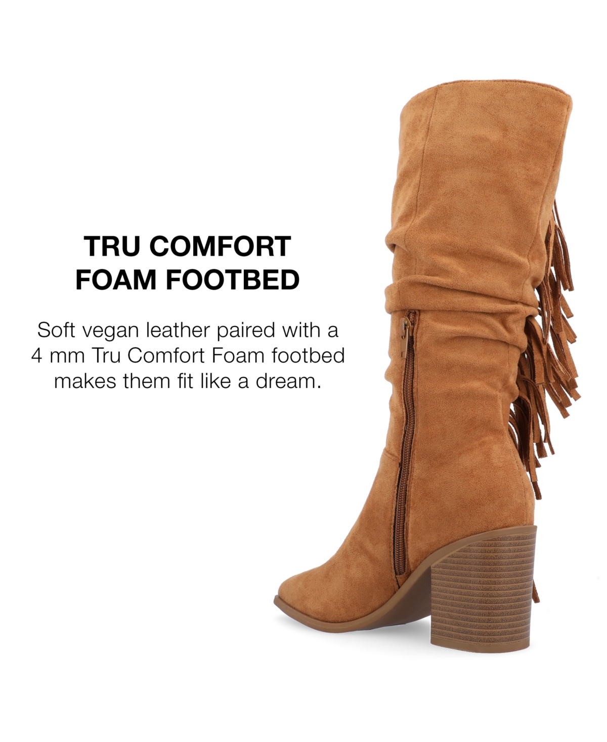 Journee Collection Women's Hartly Extra Wide Calf Slouchy Western Fringe Mid Shaft Boots