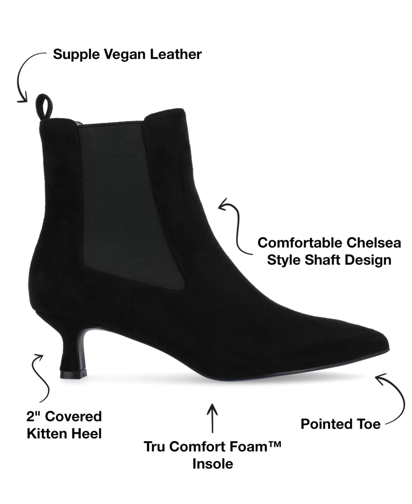Женские ботинки Journee Collection Tenlee Pointed Toe Kitten Heel Dress Booties, цвет: Чёрный — фото 7
