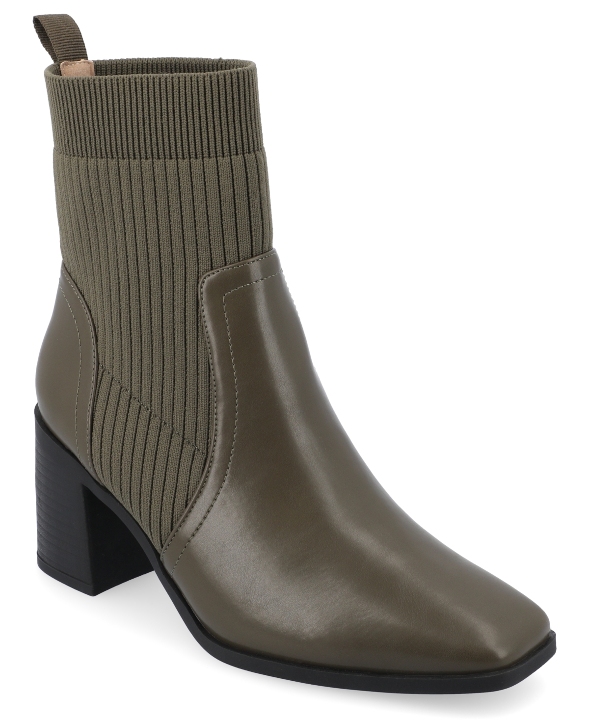 Shop Journee Collection Women's Harlowe Tru Comfort Foam Chelsea Knit And Faux Leather Boots In Olive