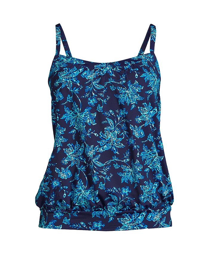 Lands' End Women's Blouson Tummy Hiding Tankini Swimsuit Top Adjustable