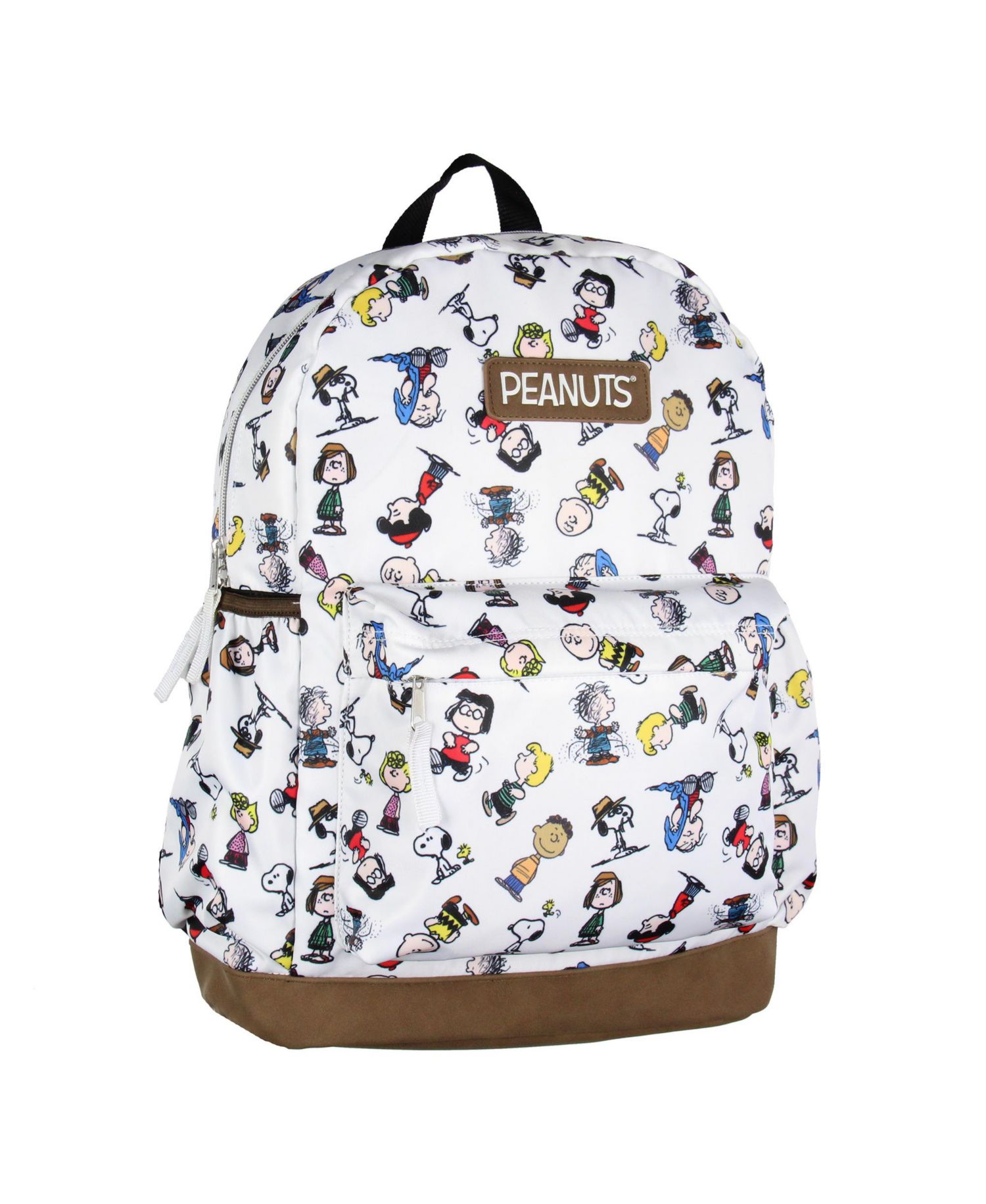 Snoopy Charlie Brown Sally Linus Cute School Travel Backpack With Faux Leather Bottom 16"