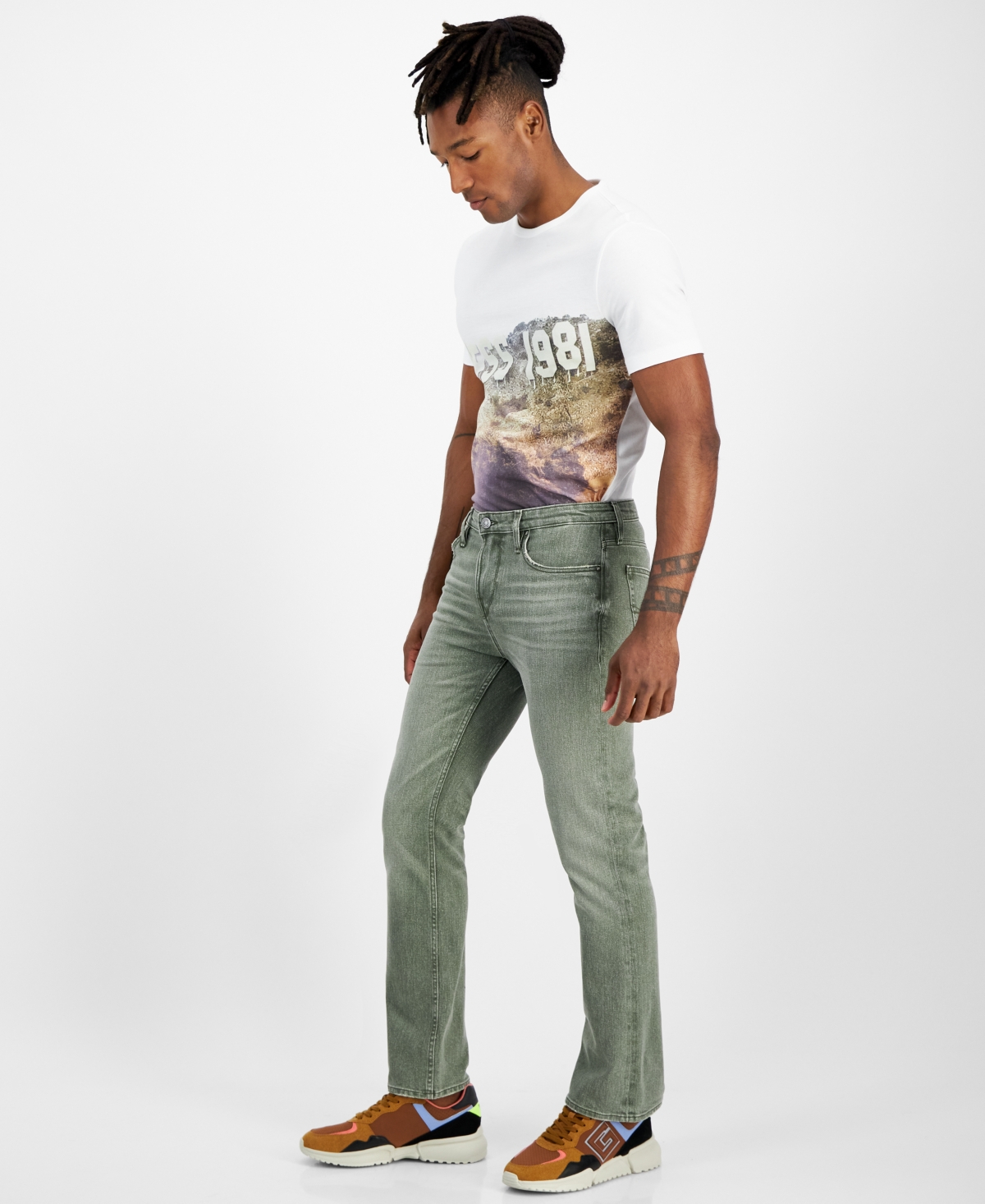 Shop Guess Men's Slim-fit Bootcut Jeans In Green Depths Multi