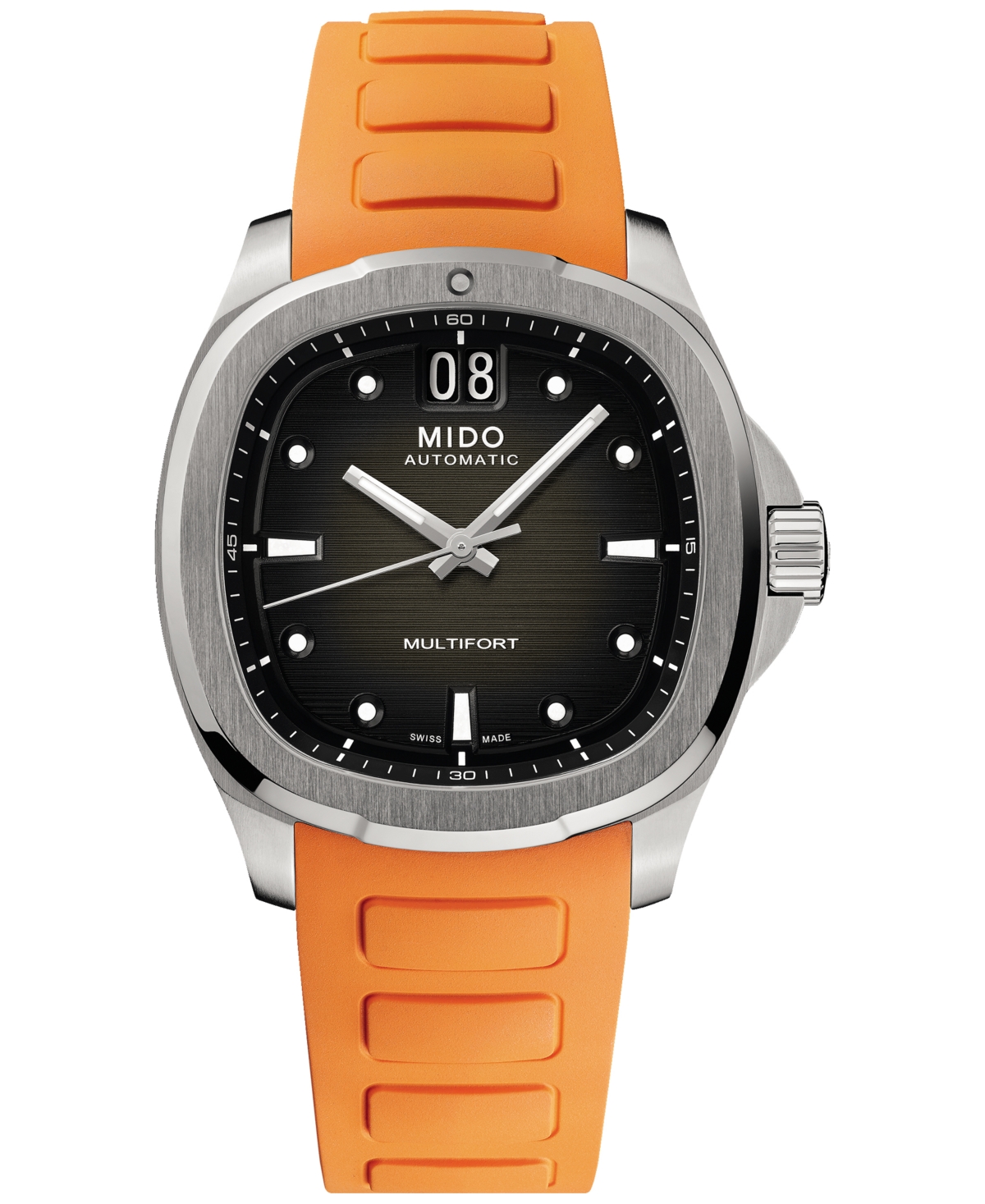 Men's Swiss Automatic Multifort Orange Rubber Strap Watch 41mm - Grey