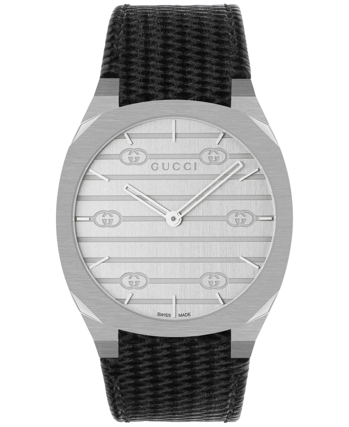 Shop Gucci Women's Swiss 25h Black Leather Strap Watch 38mm In Stainless Steel,black