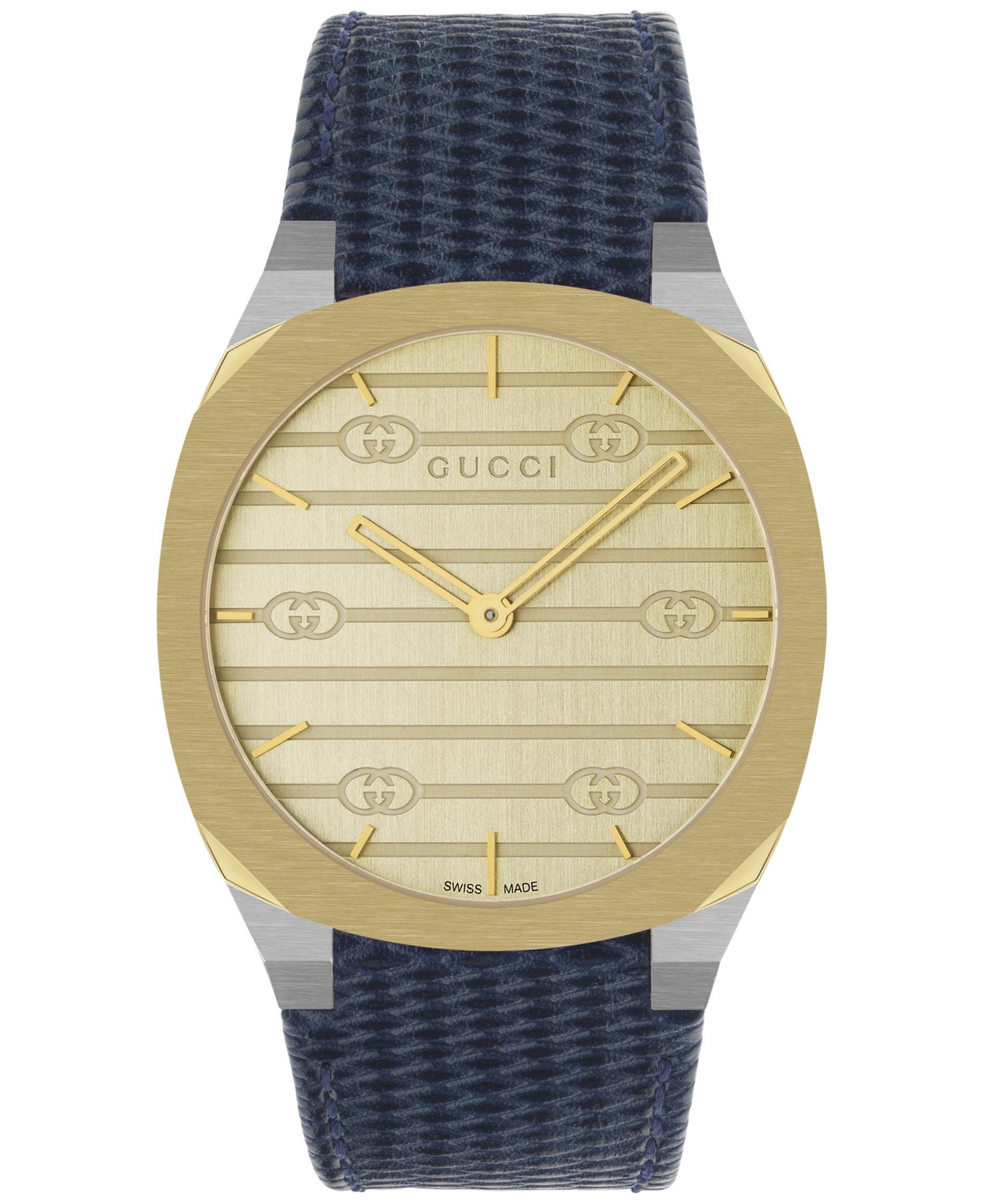 Shop Gucci Women's Swiss 25h Blue Leather Strap Watch 34mm In Brass,blue