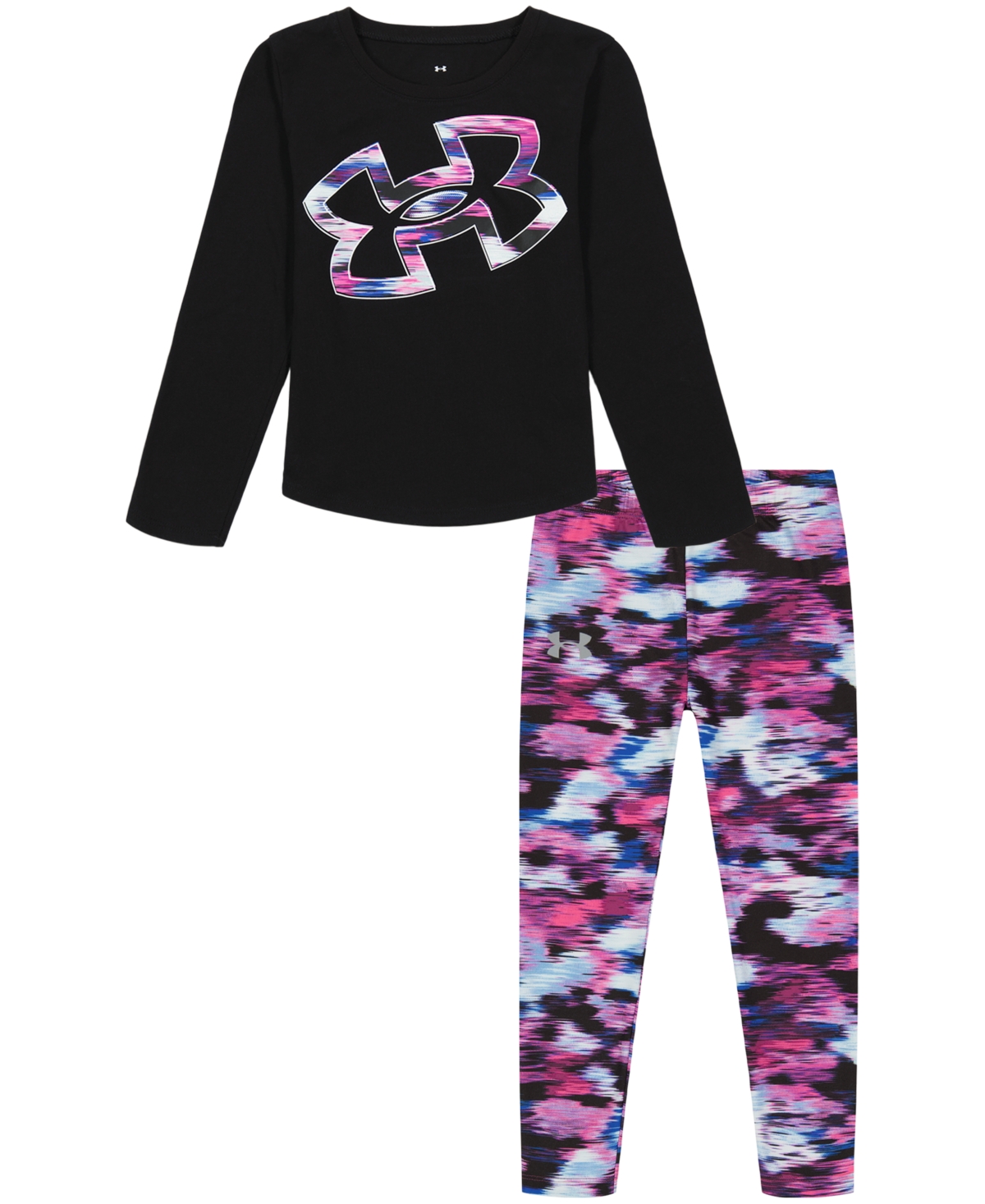 Under Armour Kids' Little Girls Ikat Glitch Long Sleeve Logo T-shirt And Printed Leggings Set In Black