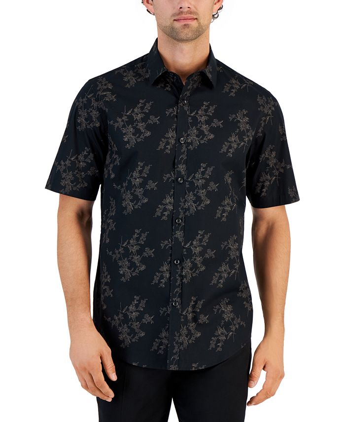Alfani Men s Dotted Floral Stretch Button Up Short Sleeve Shirt