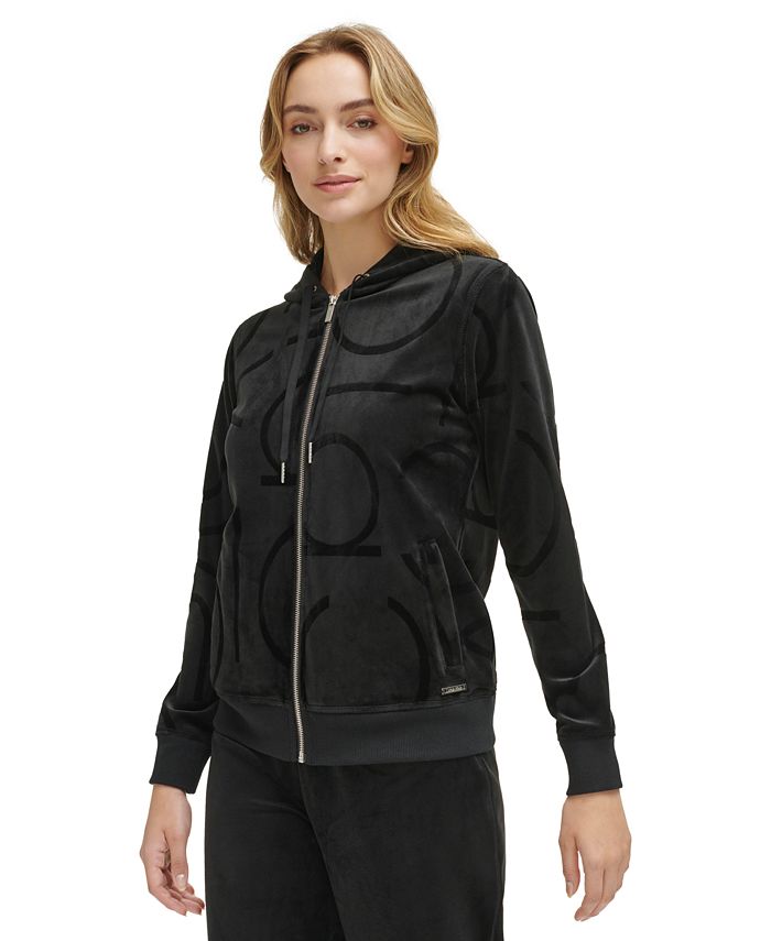 Calvin Klein Petite Oversized Logo Velour Hoodie Macy s