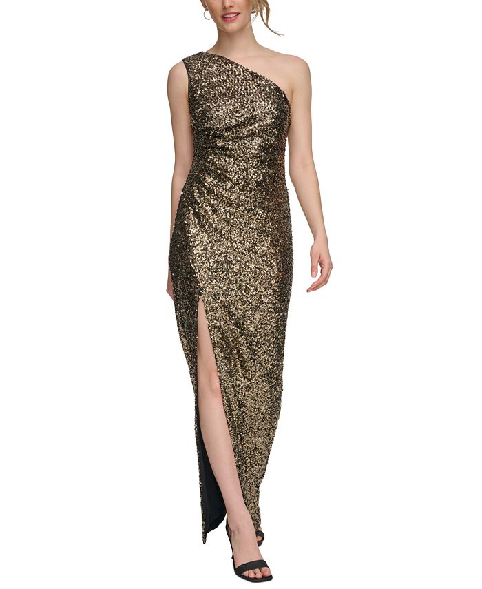 Calvin Klein Women's Sequined One-Shoulder Front-Slit Gown - Macy's