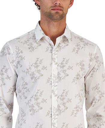 Men's Dotted Floral Print Long-Sleeve Button-Up Shirt, Created for Macy's