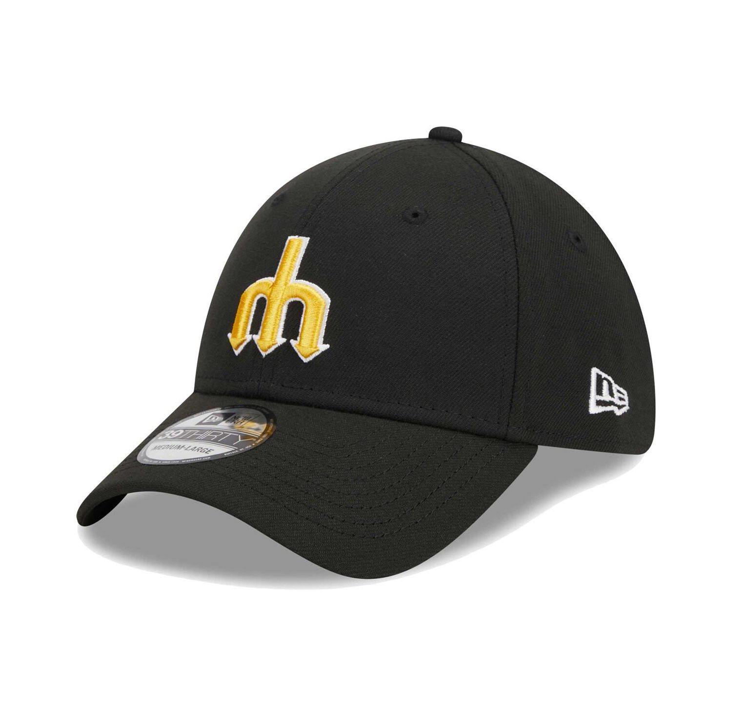 Men's Black Seattle Mariners Logo 39THIRTY Flex Hat