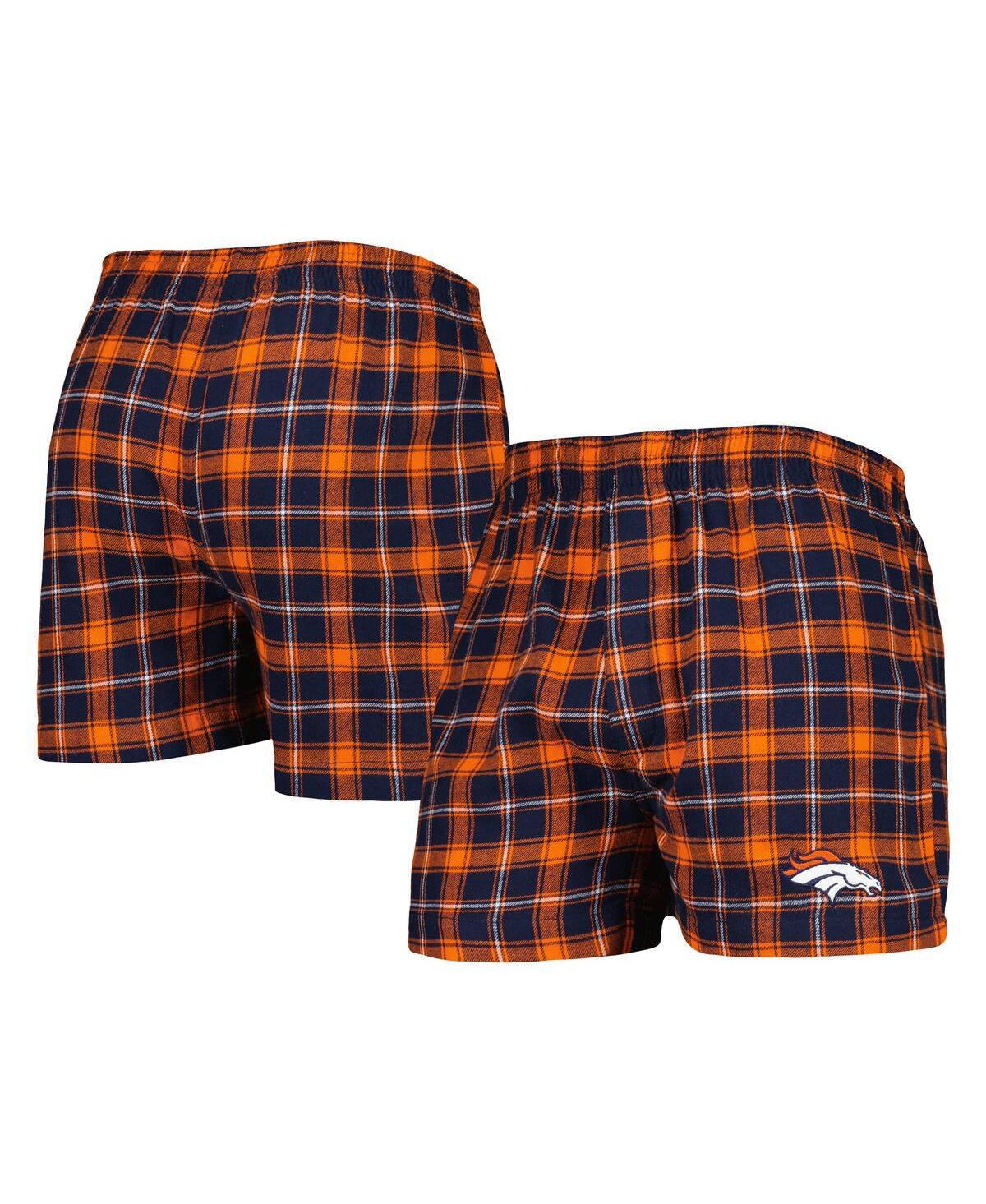 Concepts Sport Men's  Navy, Orange Denver Broncos Ledger Flannel Boxers In Navy,orange