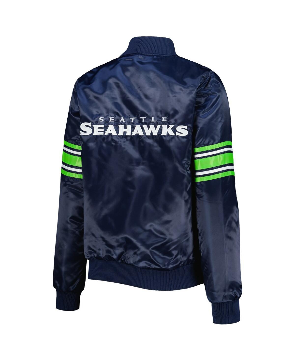 STARTER WOMEN'S STARTER COLLEGE NAVY SEATTLE SEAHAWKS LINE UP SATIN FULL-SNAP VARSITY JACKET 