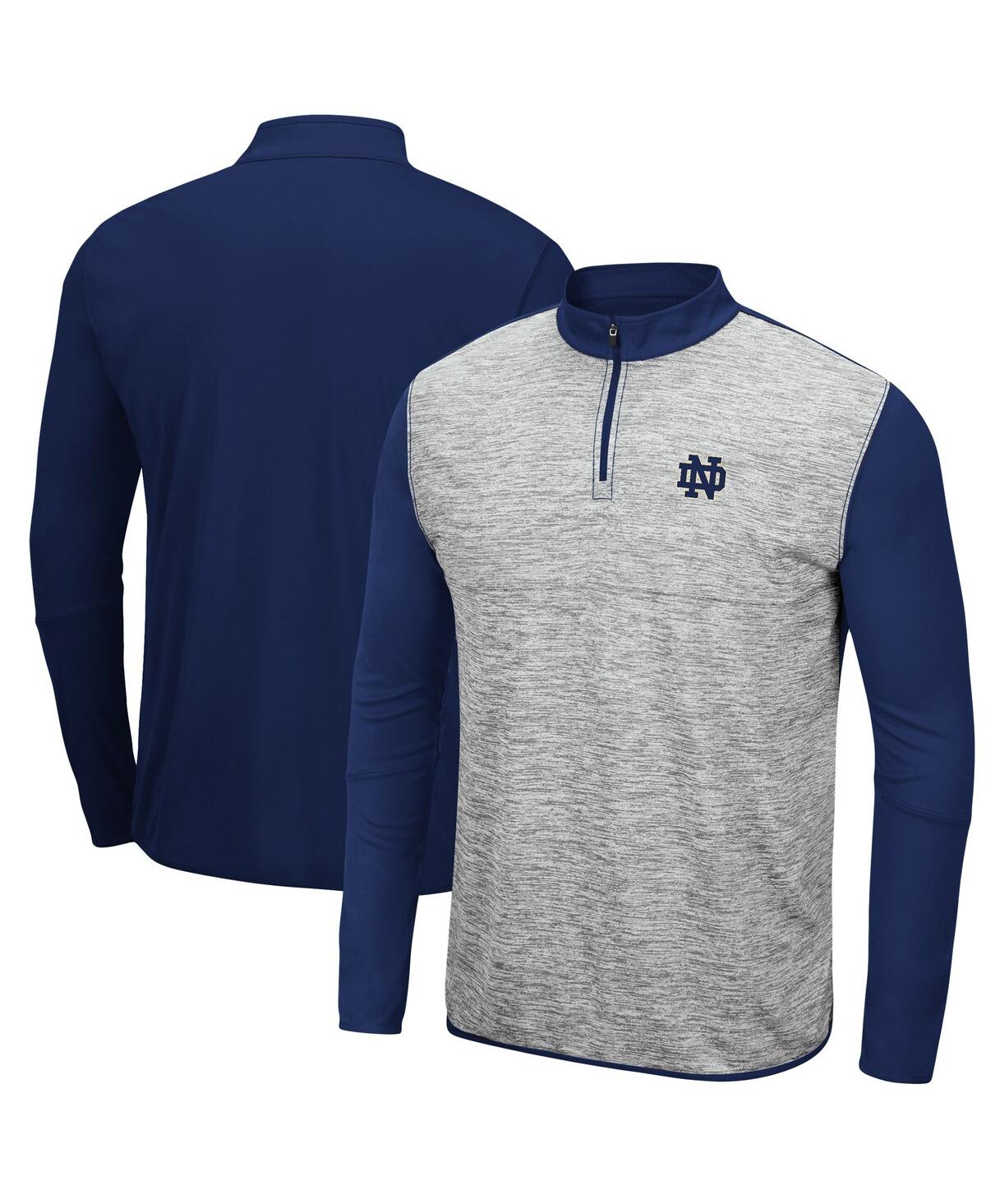 Shop Colosseum Men's  Heathered Gray, Navy Notre Dame Fighting Irish Prospect Quarter-zip Jacket In Heathered Gray,navy