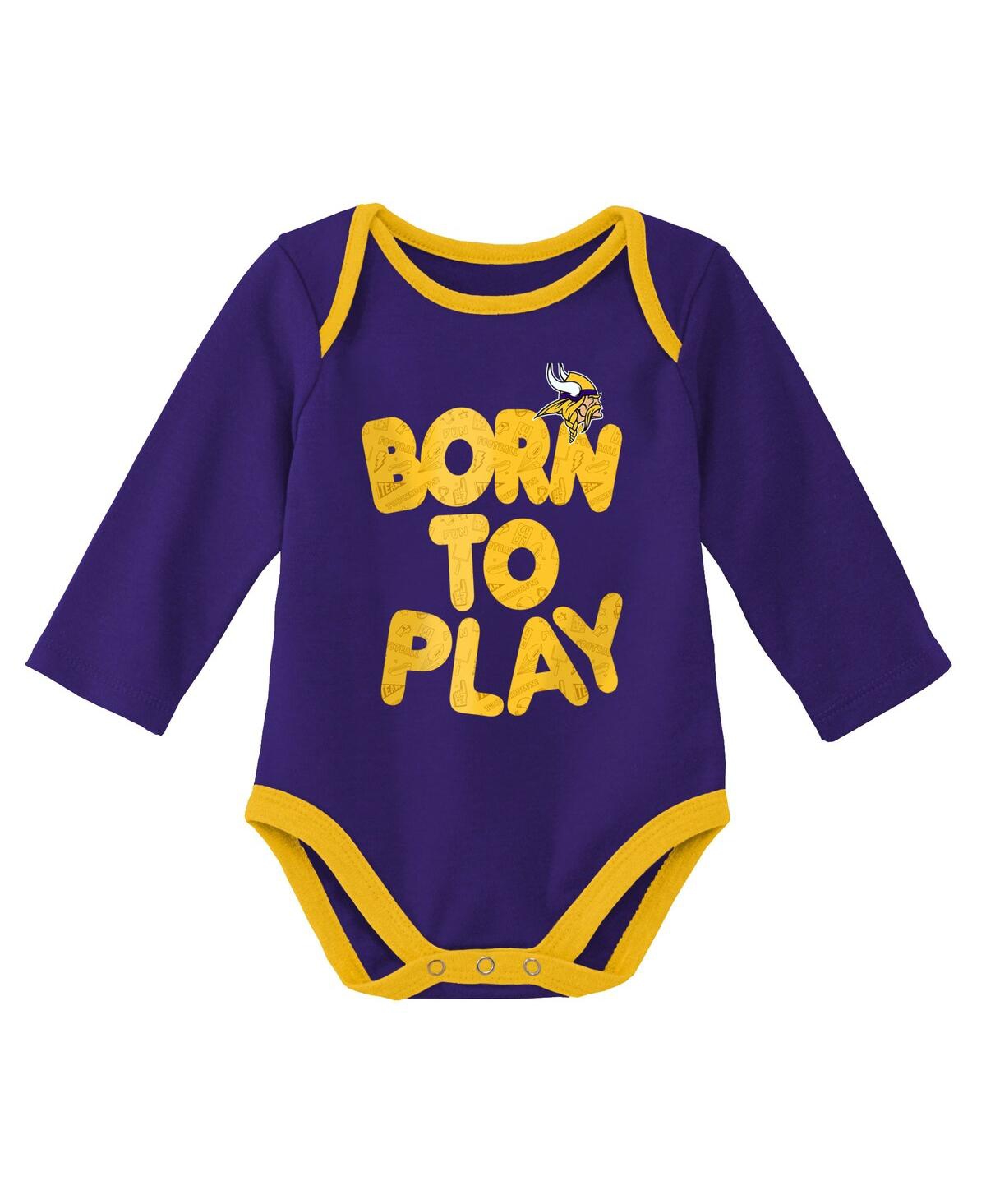 Shop Outerstuff Newborn And Infant Boys And Girls Purple, Heathered Gray Minnesota Vikings Born To Win Two-pack Long In Purple,heathered Gray