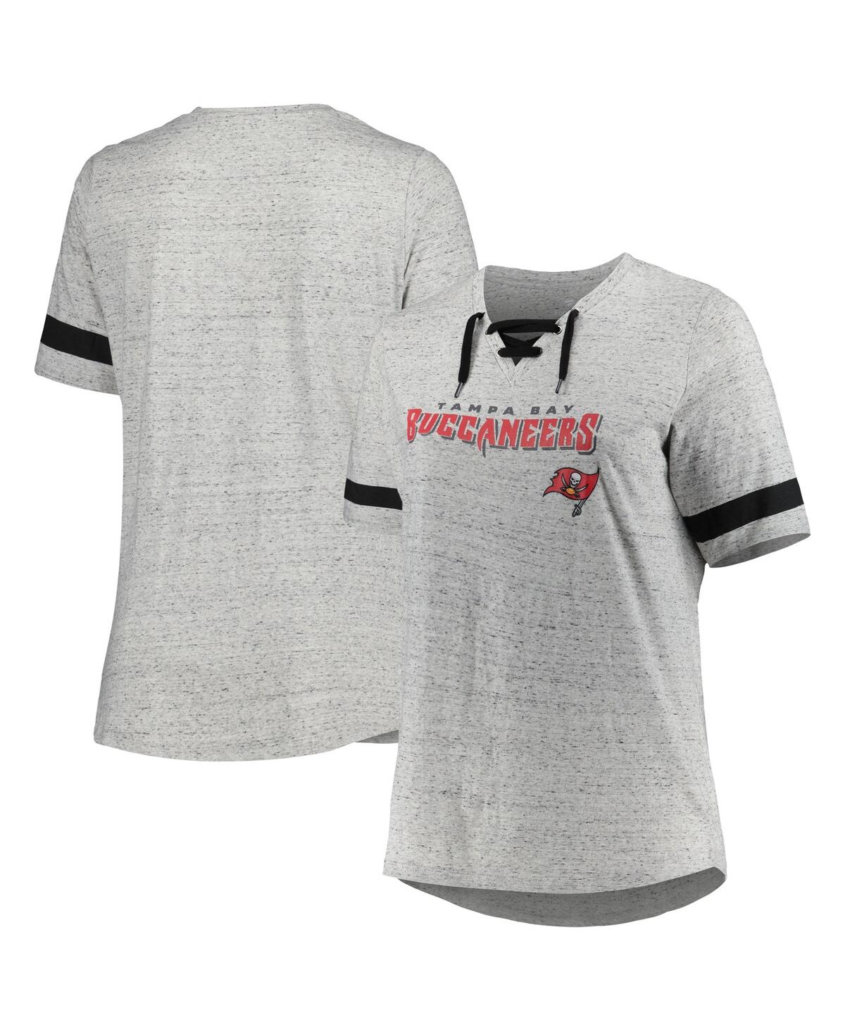 Fanatics Women's Heather Gray Tampa Bay Buccaneers Plus Size Lace-up V-neck T-shirt In Heather Gray