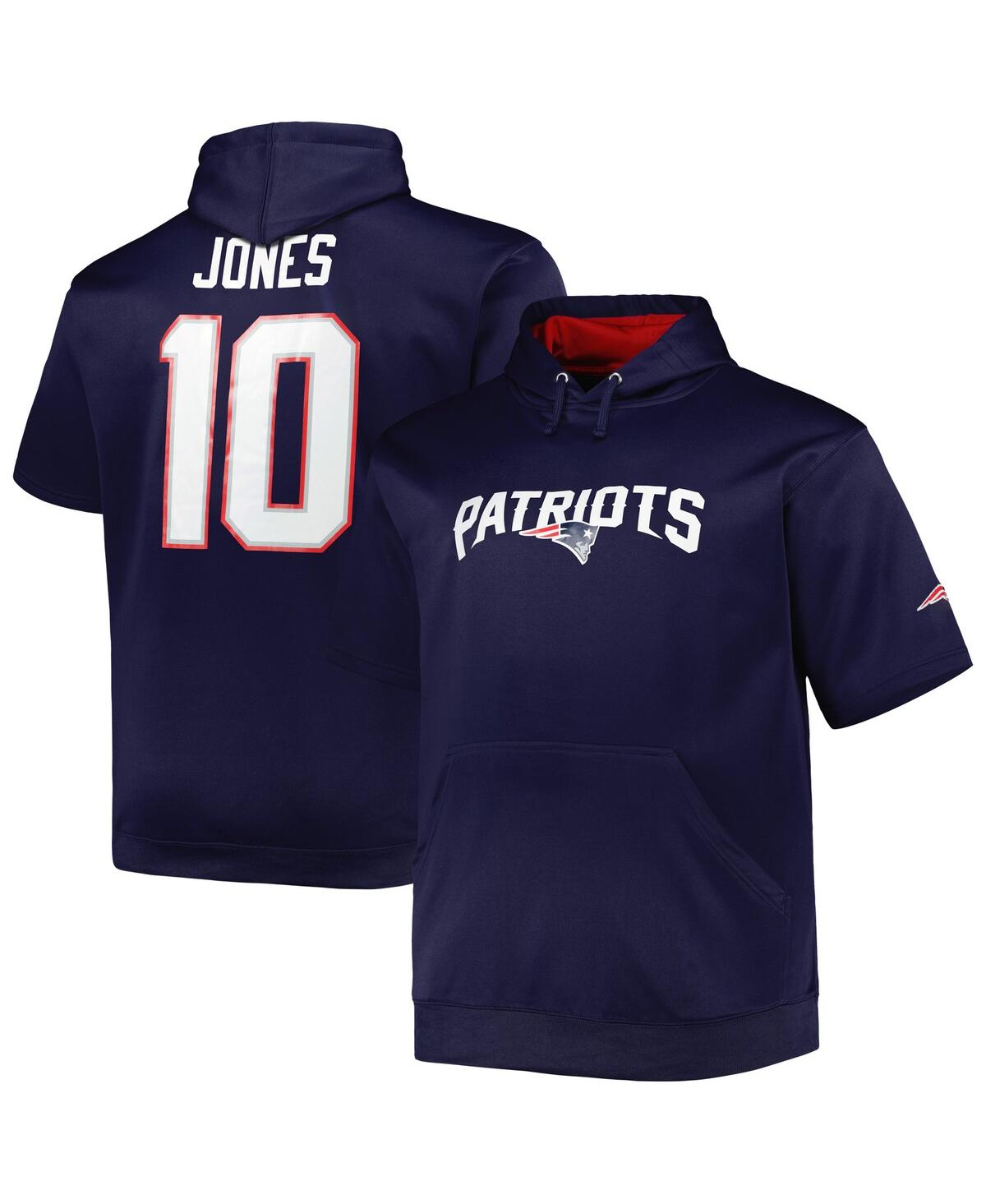 Fanatics Men's Mac Jones Navy New England Patriots Big And Tall Short Sleeve Pullover Hoodie