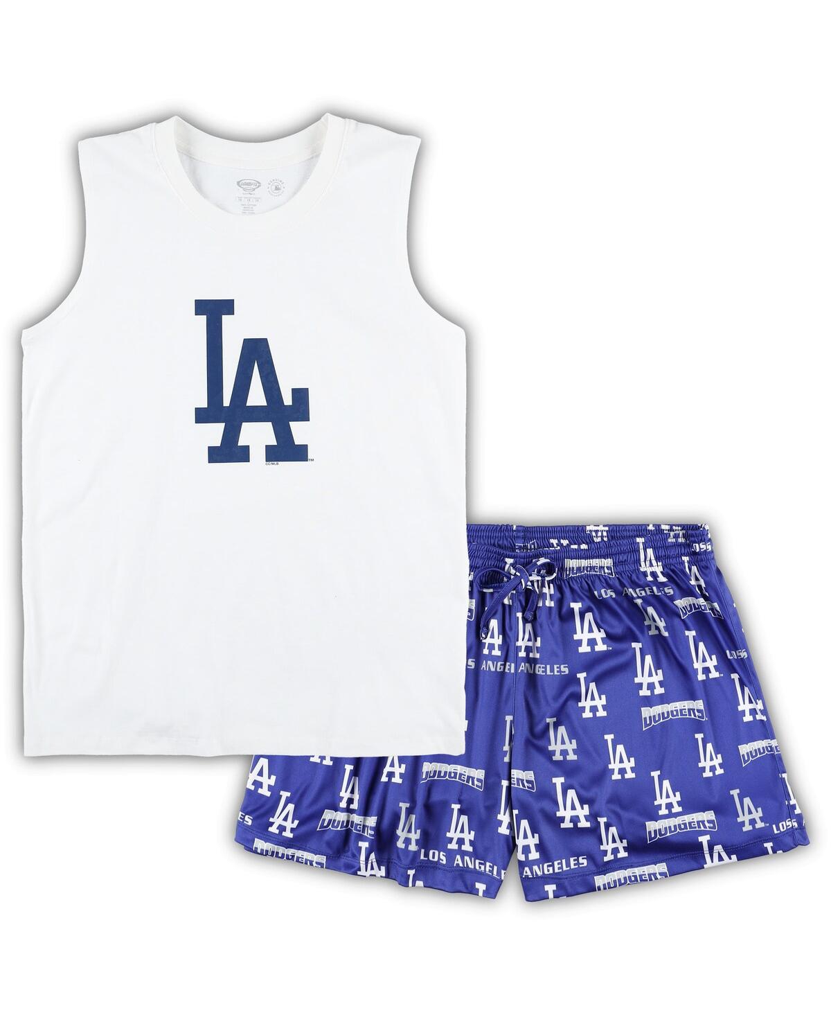 CONCEPTS SPORT WOMEN'S CONCEPTS SPORT WHITE, ROYAL LOS ANGELES DODGERS PLUS SIZE TANK TOP AND SHORTS SLEEP SET 