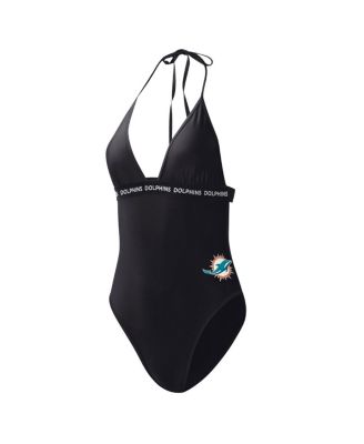 Women's Black Miami Dolphins Full Count One-Piece Swimsuit