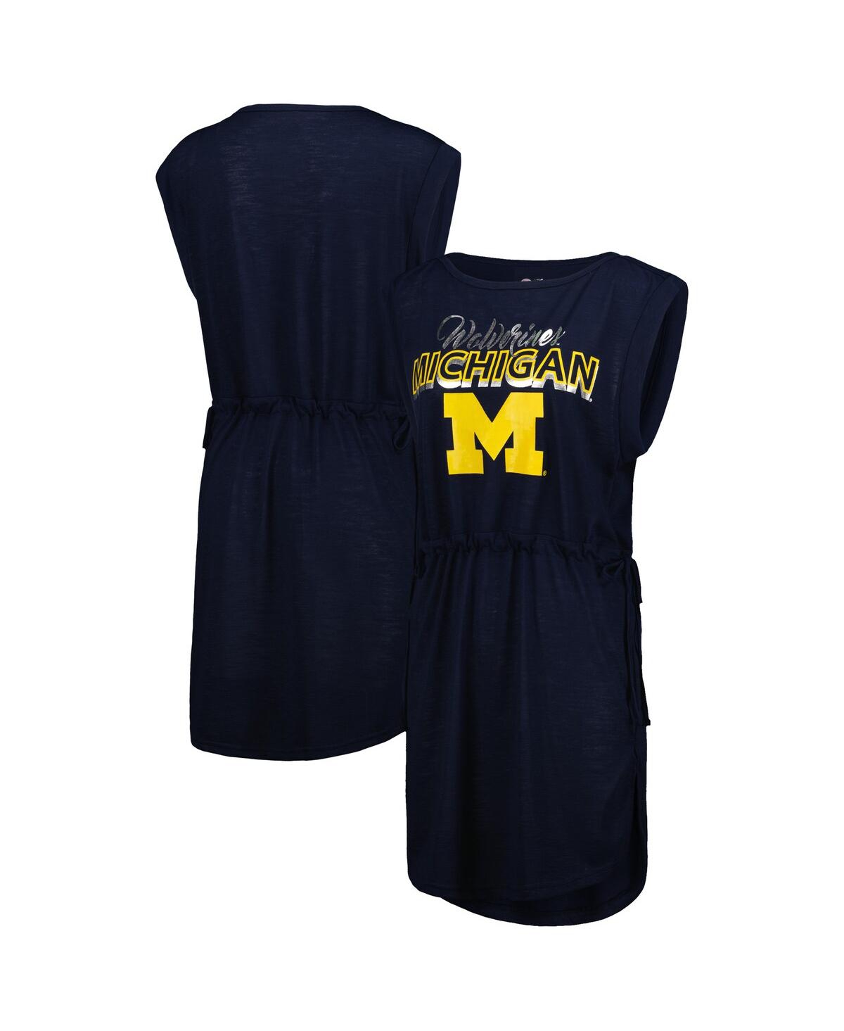 G-iii 4her By Carl Banks Women's  Navy Michigan Wolverines Goat Swimsuit Cover-up Dress