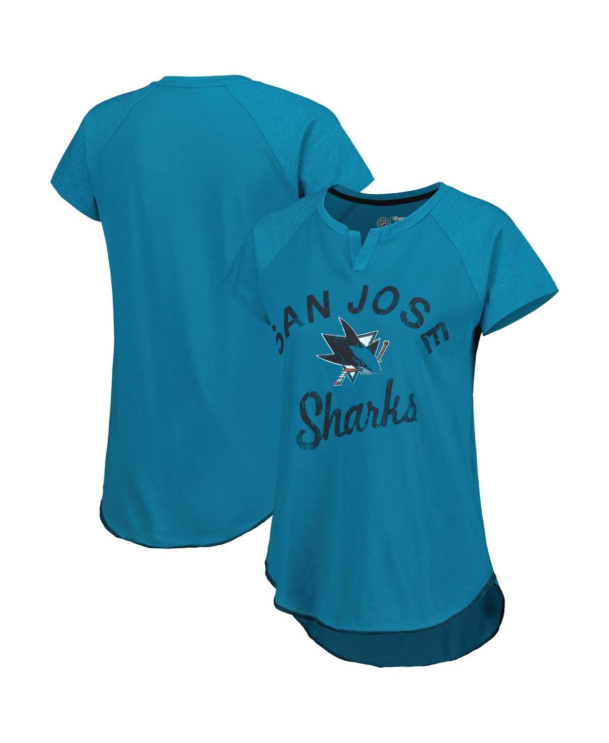 Shop Starter Women's  Teal San Jose Sharks Grand Slam Raglan Notch Neck T-shirt