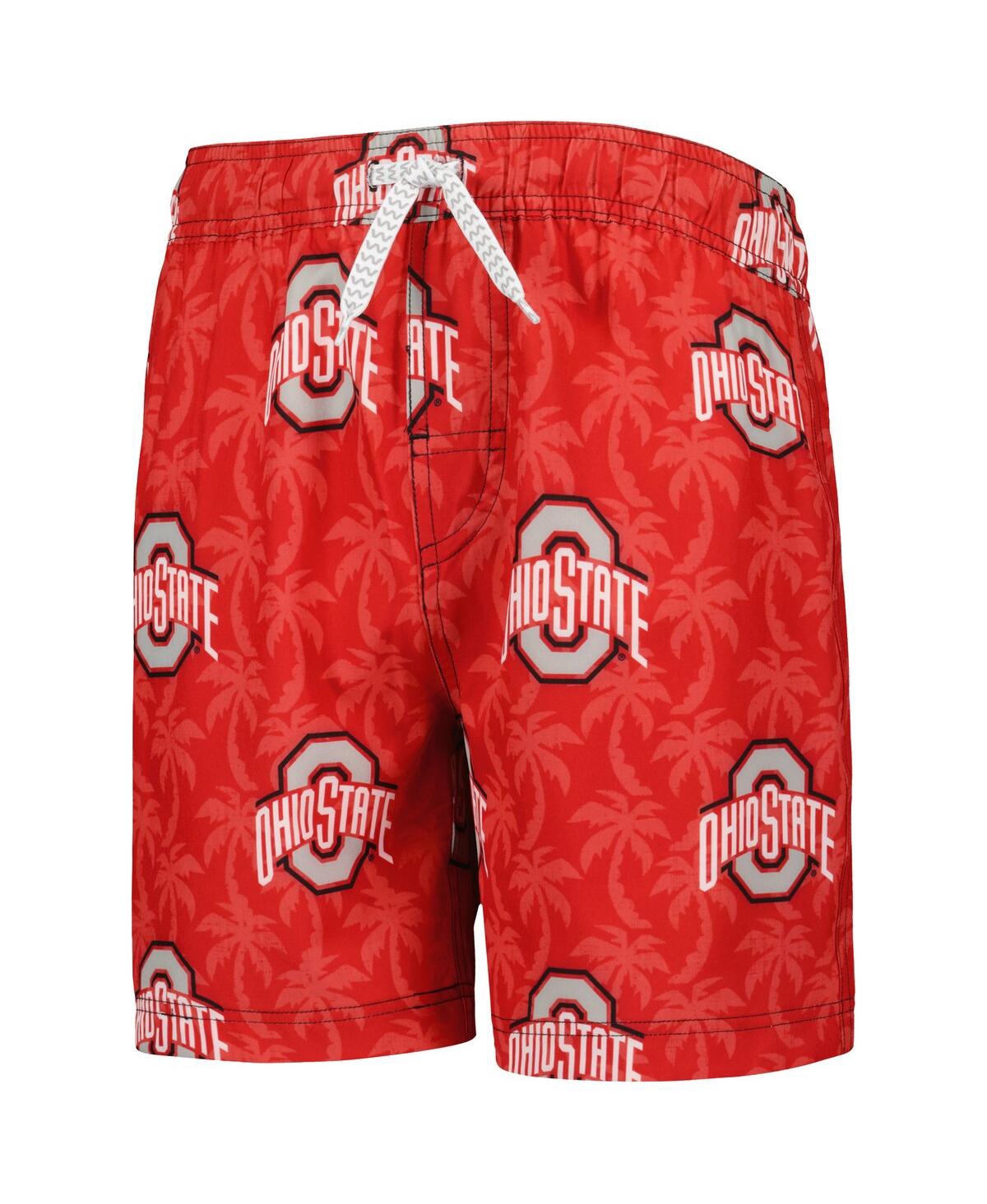 Wes & Willy Big Boys  Scarlet Ohio State Buckeyes Palm Tree Swim Shorts In Scarlet