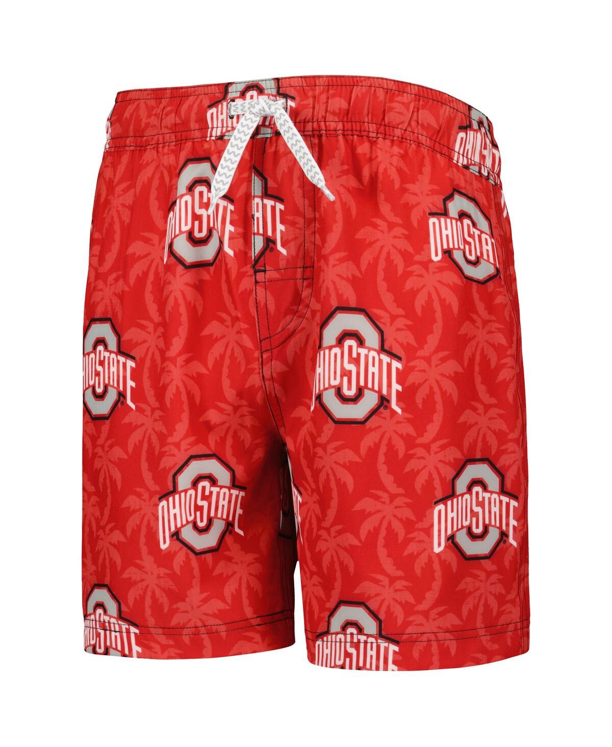 Shop Wes & Willy Big Boys  Scarlet Ohio State Buckeyes Palm Tree Swim Shorts