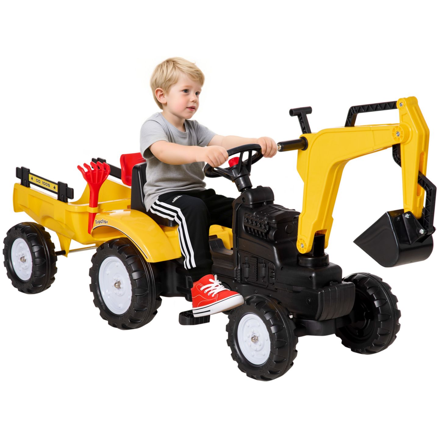 Детская игрушка Aosom Pedal Digger Construction Car Ride-On Toy, 77 lb. Capacity, 3–6 лет — фото 1