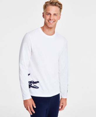 Lacoste - Men's Relaxed-Fit Long Sleeve Crewneck Croc Print Sleep T-Shirt