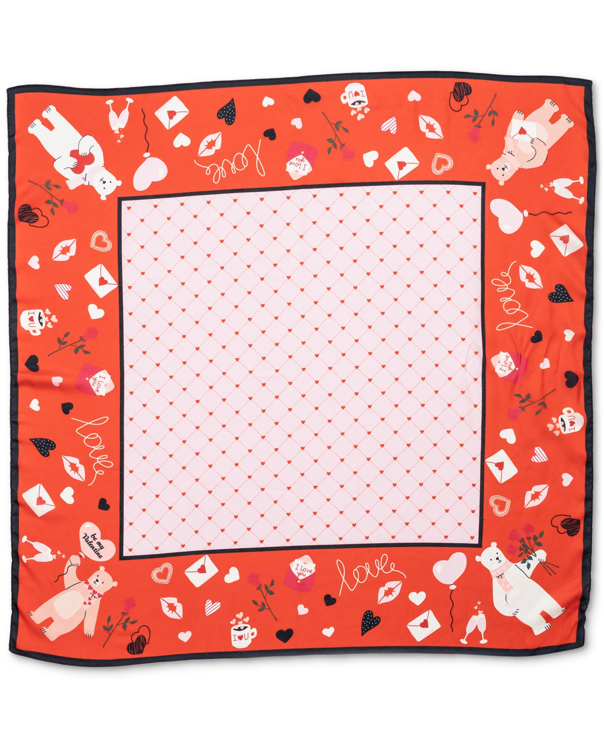 Women's Valentine's Bear Square Scarf - Red