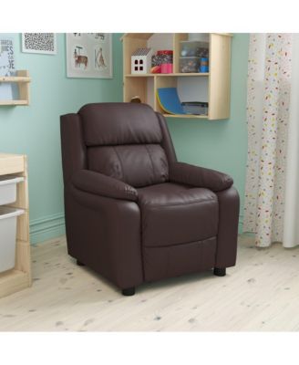 Deluxe Vinyl Padded Contemporary Kids Recliner With Storage Arms