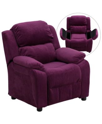 Deluxe Vinyl Padded Contemporary Kids Recliner With Storage Arms