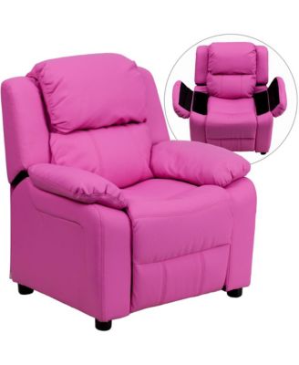Deluxe Vinyl Padded Contemporary Kids Recliner With Storage Arms