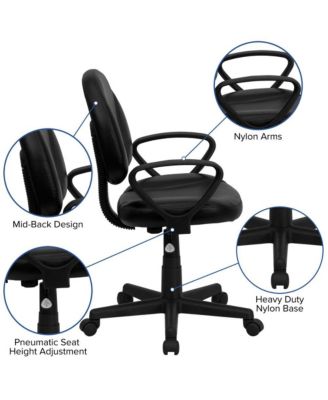 Mid-Back Leather Swivel Ergonomic Task Office Chair With Back Depth Adjustment And Arms