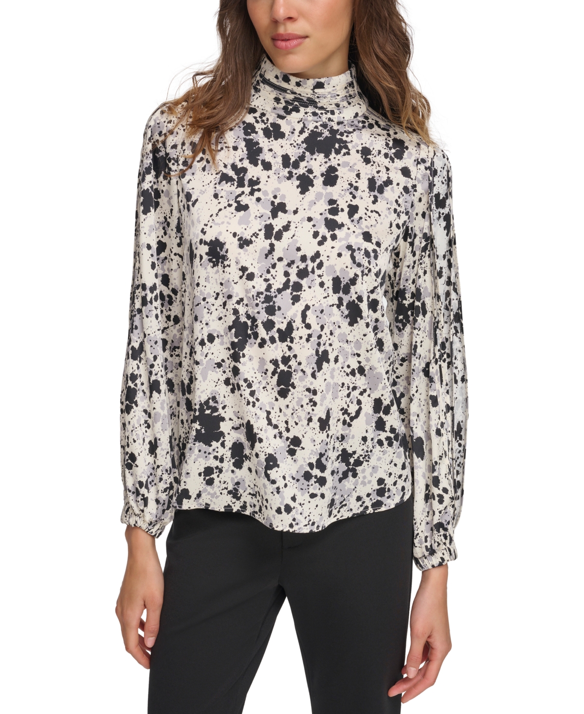 Donna Karan Women's Printed Mock-neck Top In Scattered Stone