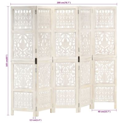 Hand carved 5-Panel Room Divider White 78.7"x65" Solid Mango Wood