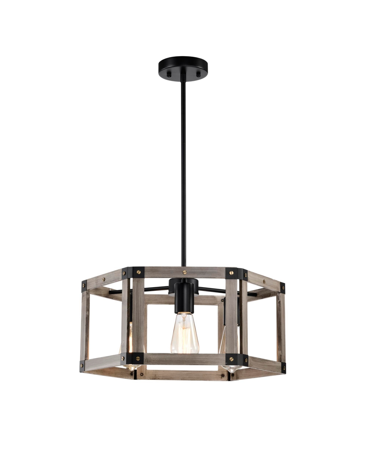 Home Accessories Malli 19" 3-light Indoor Finish Chandelier With Light Kit In Matte Black And Faux Wood Grain