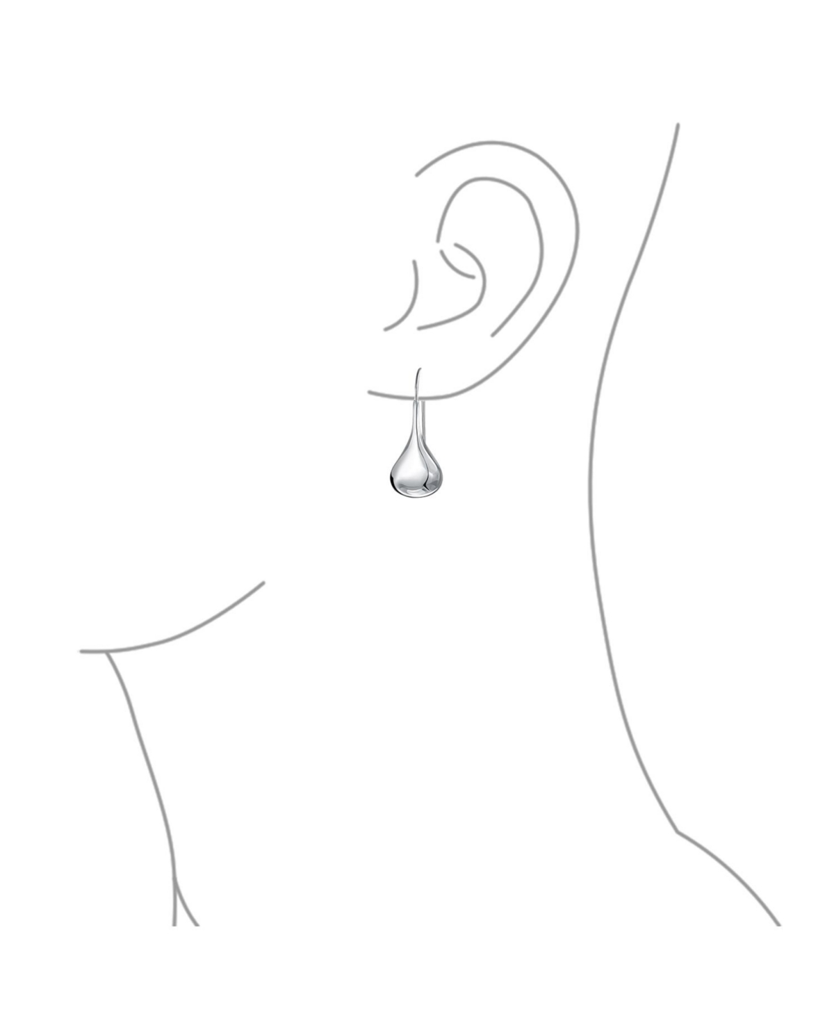 Bling Jewelry Simple Plain Puffed Teardrop Pear Shaped Rain Drop Earrings Fishhook Threader Polish Sterling Silver Inch