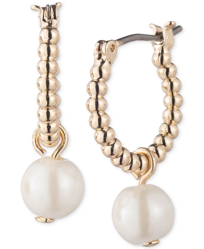 Lauren Ralph Lauren Gold-Tone Imitation Pearl Hoop Earrings, 1/2