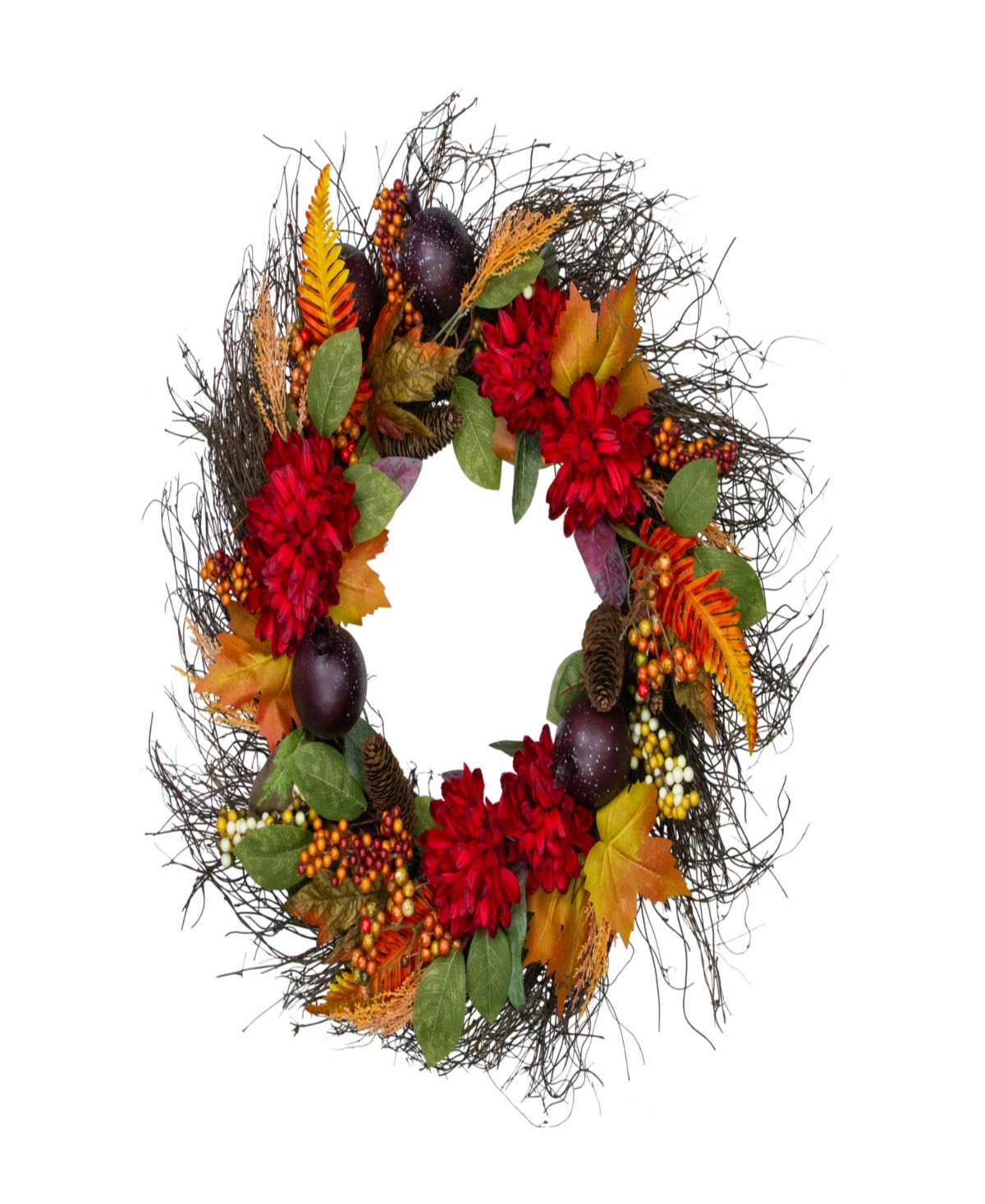 Northlight Mums And Pomegranates Artificial Fall Harvest Floral Wreath 28" In Red