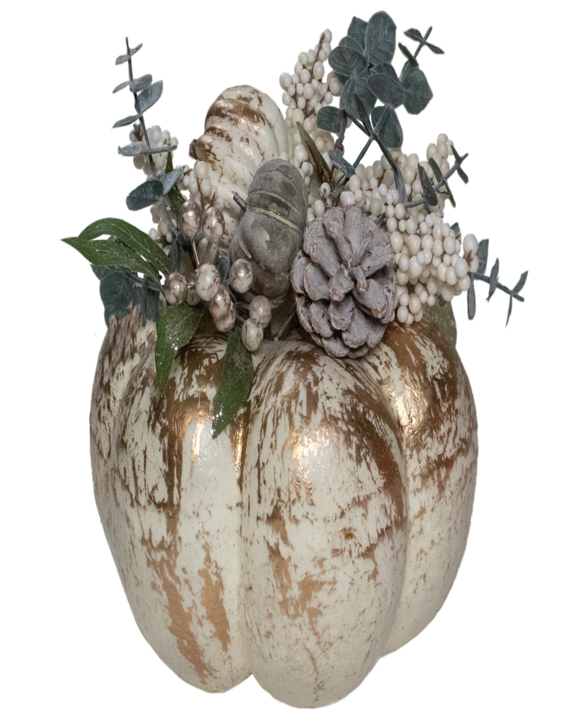 Northlight 9" White And Gold-tone Pumpkins Fall Harvest Arrangement